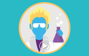 An illustration of a mad science kid's club instructor holding a flask