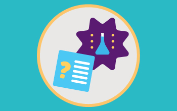 An illustration of a quiz book and the and the answer in a purple background