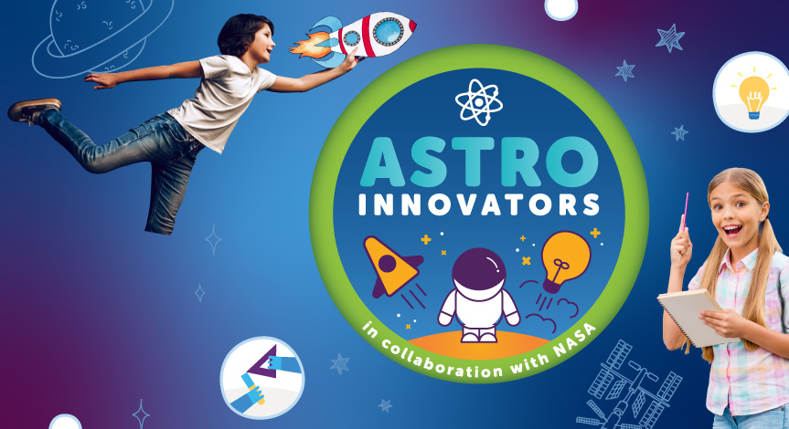 An image showcasing the logo for our new space camp, Astro Innovators, in collaboration with NASA.